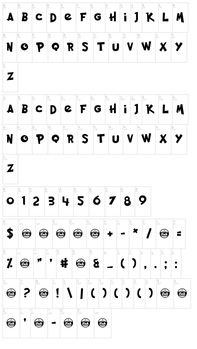 Pocket Monk font map